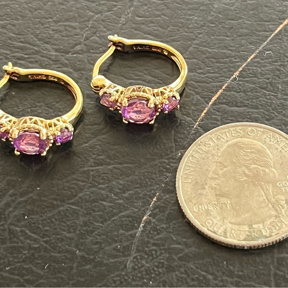 Sterling silver gold overlay purple amethyst Ross Simons earrings - Picture 3 of 6